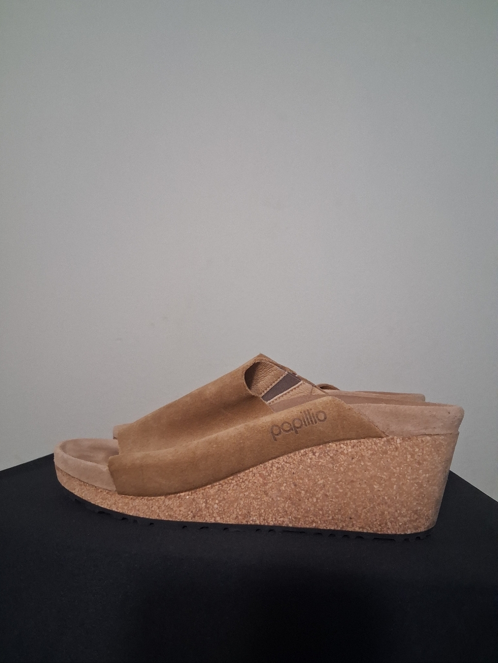 Papillio Tan Suede Cork Wedge Slide